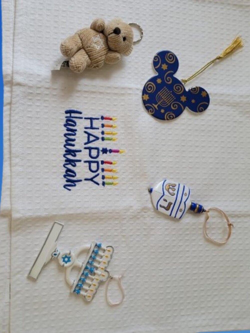 Hanukkah Embroidered Kitchen Towel  3 Hanukkah Ornaments & Keychain - Picture 2 of 13